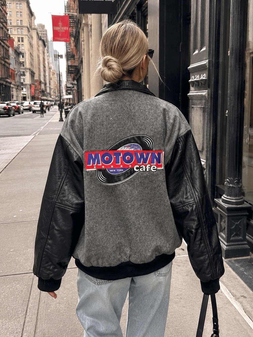 Vintage 1990s Motown Cafe NY Genuine Leather Varsity Jacket Large USA Made
